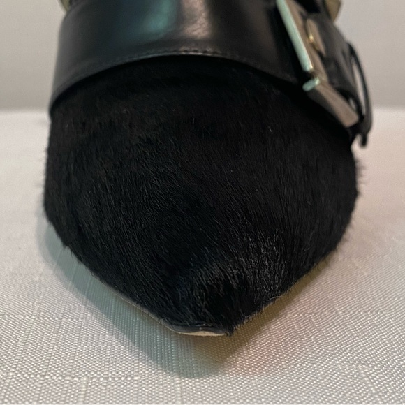 Manolo Blahnik Toapa Studded Mixed Media Ankle Boot Black 8.5B US Dyed Calf Hair - Picture 5 of 16